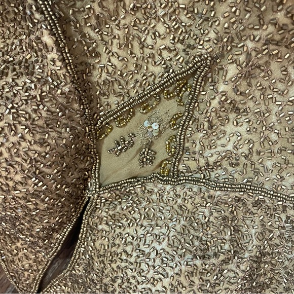 Vintage 100% Silk Beaded Dress Gold Beaded Dress Train Sheer Silk Fairy Prom - Picture 8 of 17